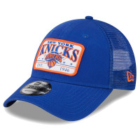 New York Knicks New Era Plate Oversized Patch Trucker 9FORTY Adjustable Hat - Blue