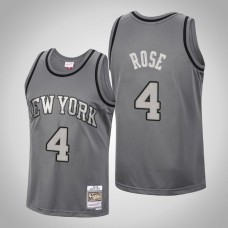 Men New York Knicks Derrick Rose #4 Charcoal Metal Works Jersey