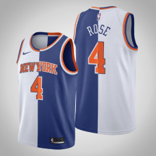 Men New York Knicks Derrick Rose White Blue Split Edition Big Scorer Jersey