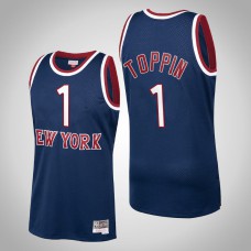 Men New York Knicks Obi Toppin #1 Navy Hardwood Classics Throwback Jersey