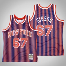 Men Knicks Taj Gibson #67 Red Striped Jersey